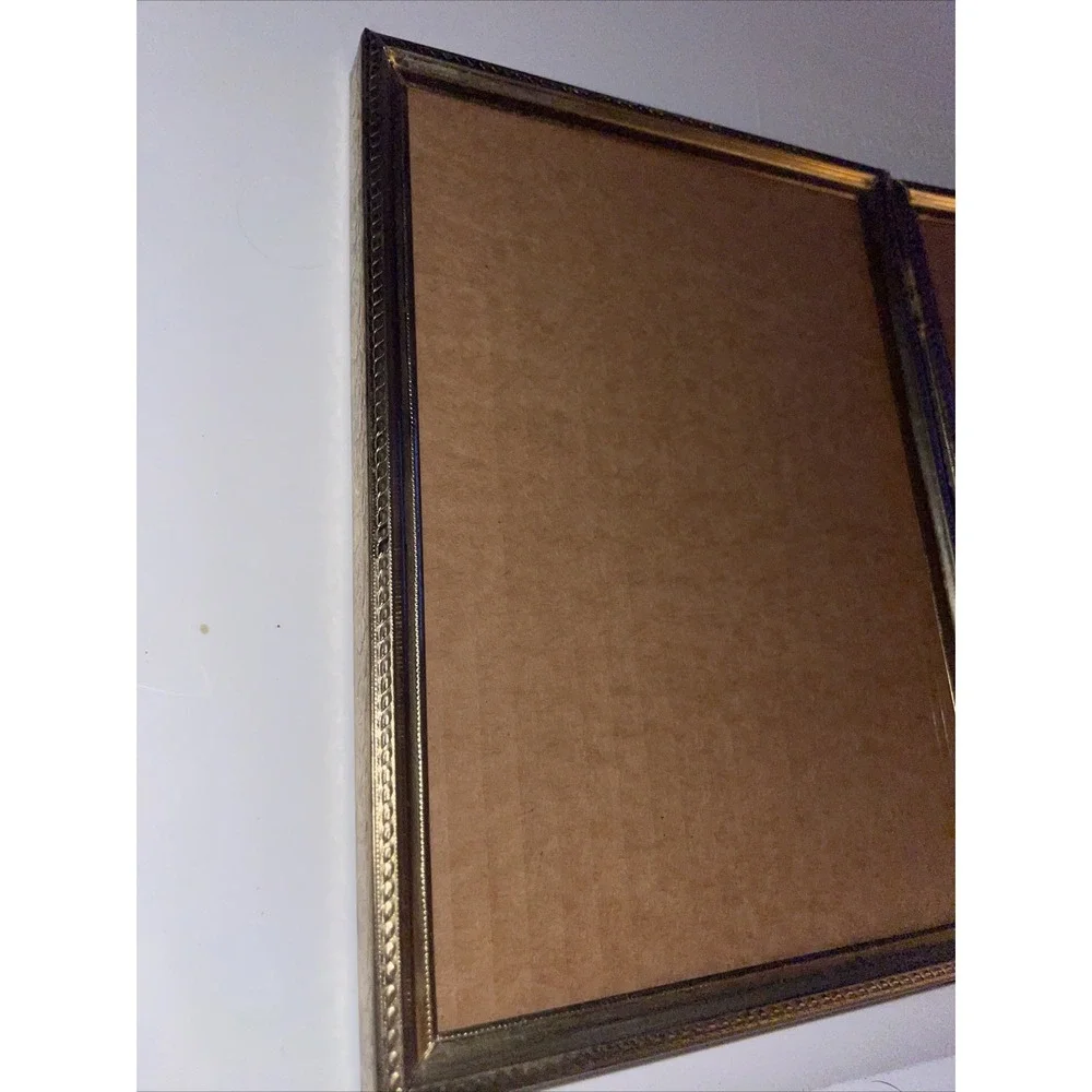 Vintage Hinged Double Photo Picture Frame Gold Tone Metal Mid Century MCM  5x7